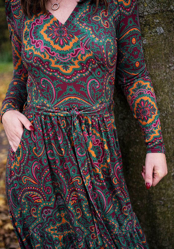 Tamren Paisley Tile Print Tiered Hem Midaxi Dress
