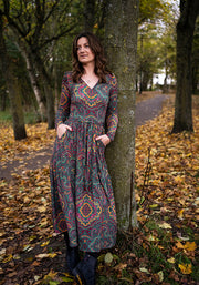 Tamren Paisley Tile Print Tiered Hem Midaxi Dress