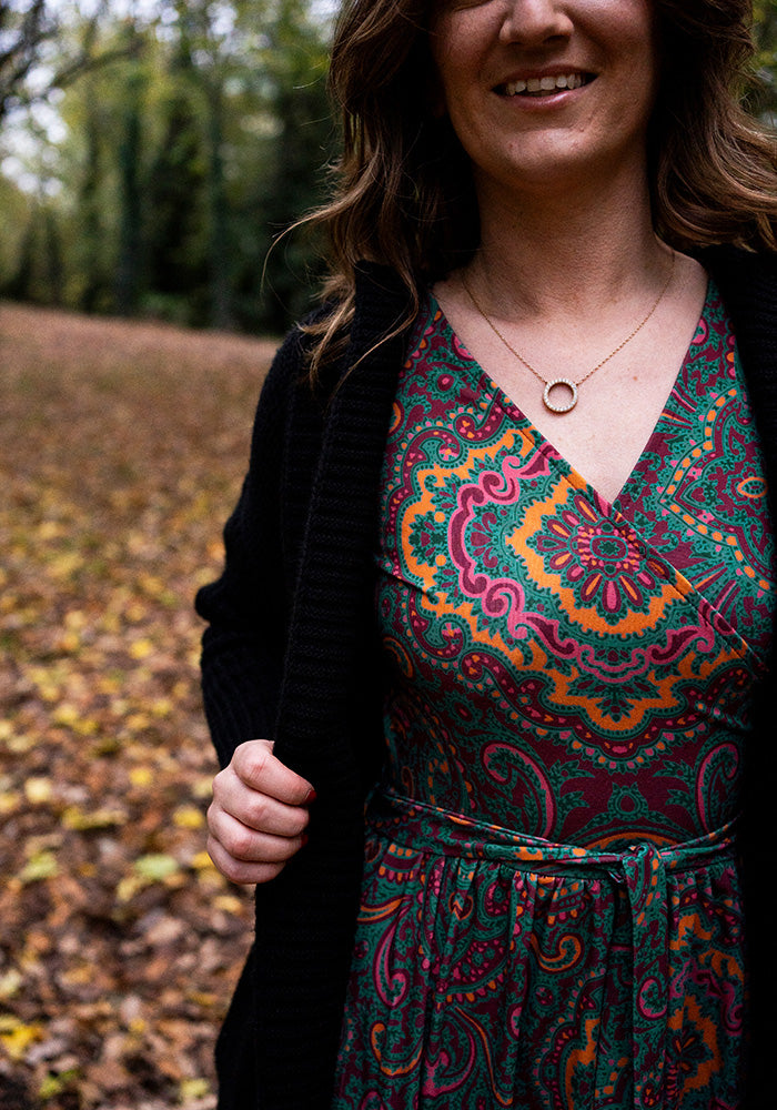 Tamren Paisley Tile Print Tiered Hem Midaxi Dress