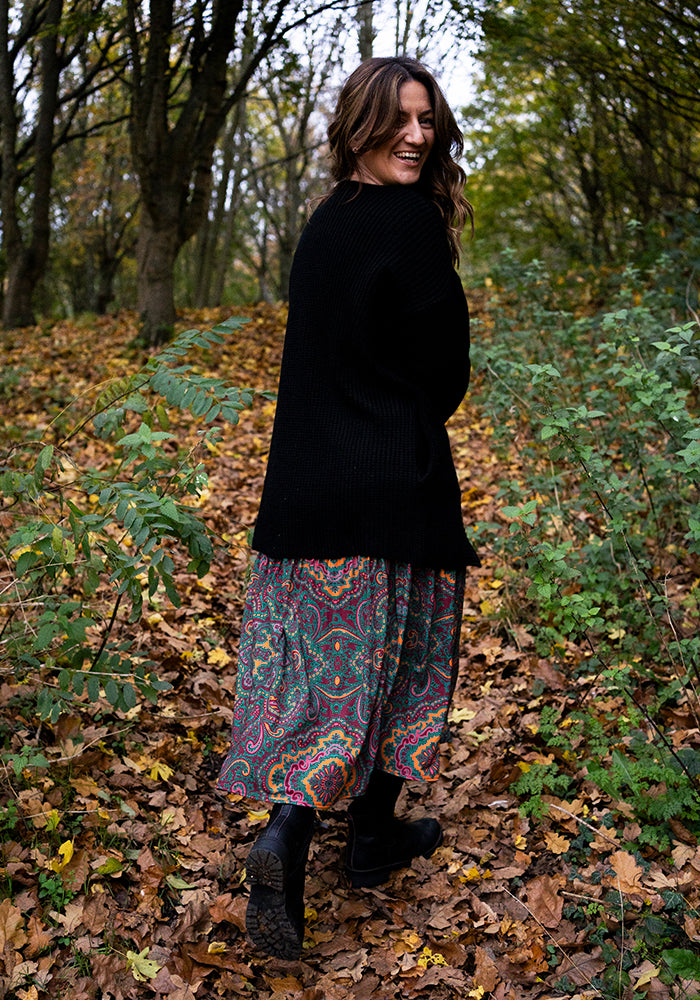 Tamren Paisley Tile Print Tiered Hem Midaxi Dress