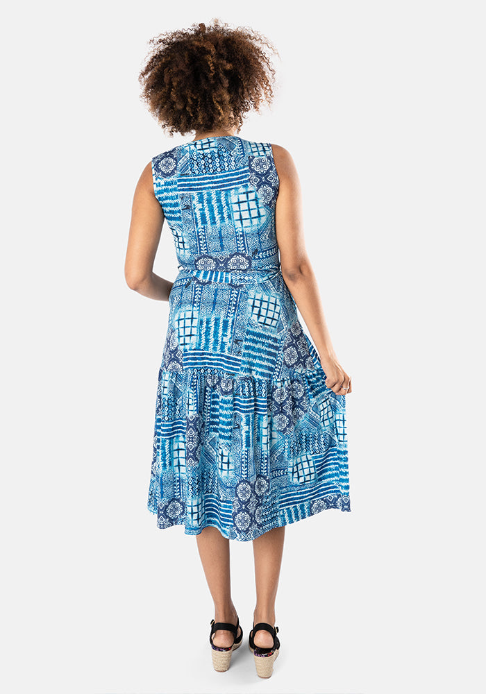 Tana Blue Mosaic Tile Print Midi Dress