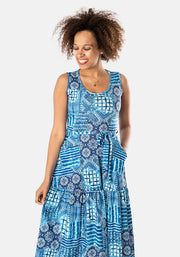 Tana Blue Mosaic Tile Print Midi Dress