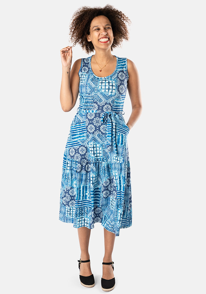 Tana Blue Mosaic Tile Print Midi Dress