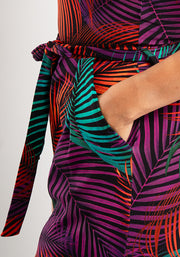 Tane Tropical Palms Print Culotte Leg Cotton Jumpsuit