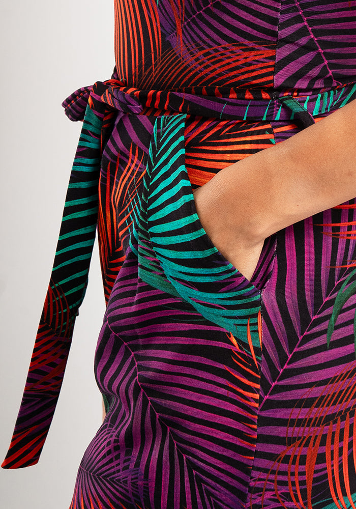 Tane Tropical Palms Print Culotte Leg Cotton Jumpsuit