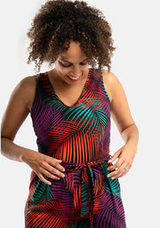 Tane Tropical Palms Print Culotte Leg Cotton Jumpsuit