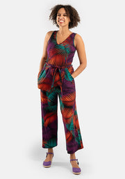Tane Tropical Palms Print Culotte Leg Cotton Jumpsuit