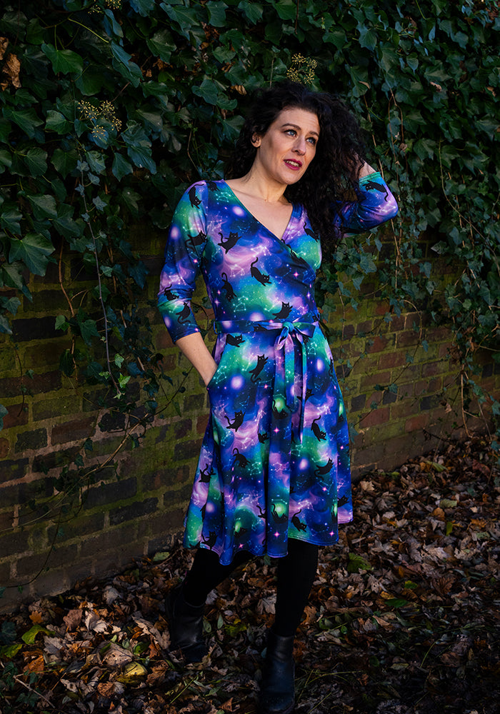 Tanis Cosmic Cats Print Dress