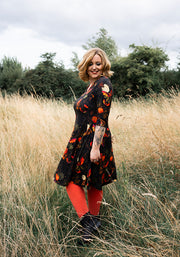 Tanith Pumpkins & Bat Print Trapeze Dress