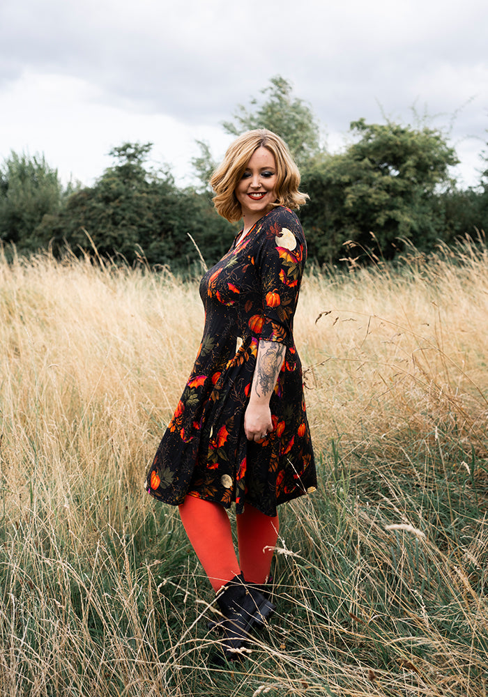 Tanith Pumpkins & Bat Print Trapeze Dress