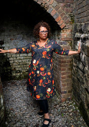Tanith Pumpkins & Bat Print Trapeze Dress