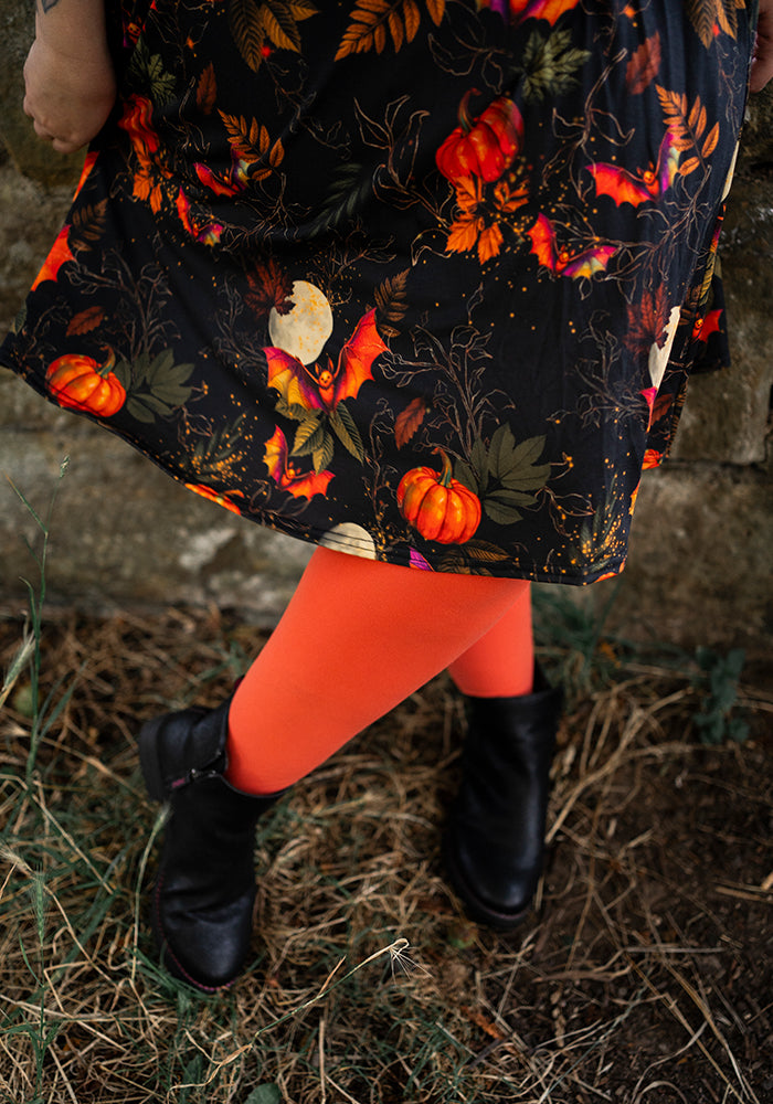 Tanith Pumpkins & Bat Print Trapeze Dress