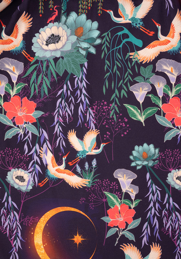 Tanya Flying Heron Print Tiered Hem Midaxi Dress