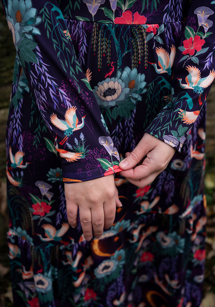 Tanya Flying Heron Print Tiered Hem Midaxi Dress