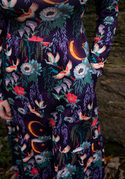 Tanya Flying Heron Print Tiered Hem Midaxi Dress