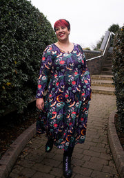 Tanya Flying Heron Print Tiered Hem Midaxi Dress