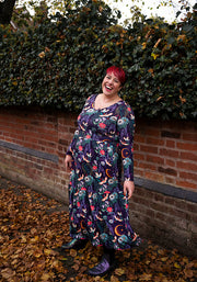 Tanya Flying Heron Print Tiered Hem Midaxi Dress