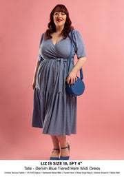 Tate Denim Blue Tiered Hem Midi Dress