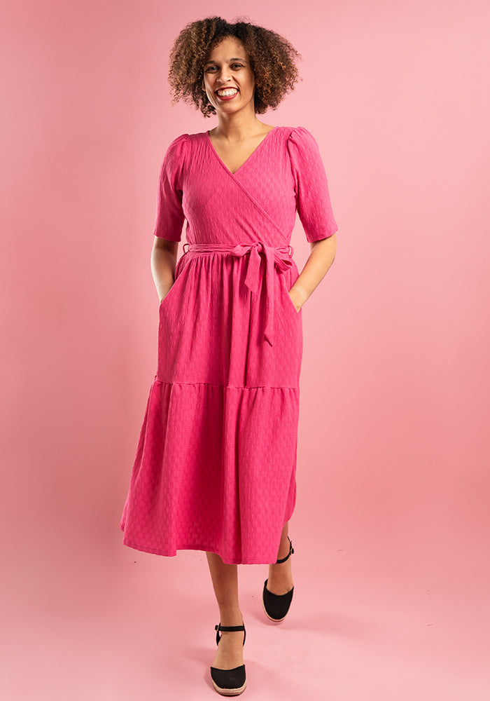 Tate Cerise Tiered Hem Midi Dress