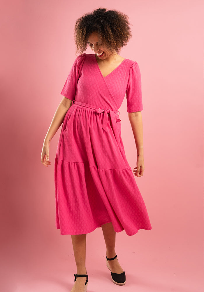 Tate Cerise Tiered Hem Midi Dress