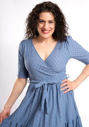 Tate Chambray Blue Oval Textured Tiered Hem Midi Dress