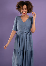 Tate Denim Blue Tiered Hem Midi Dress
