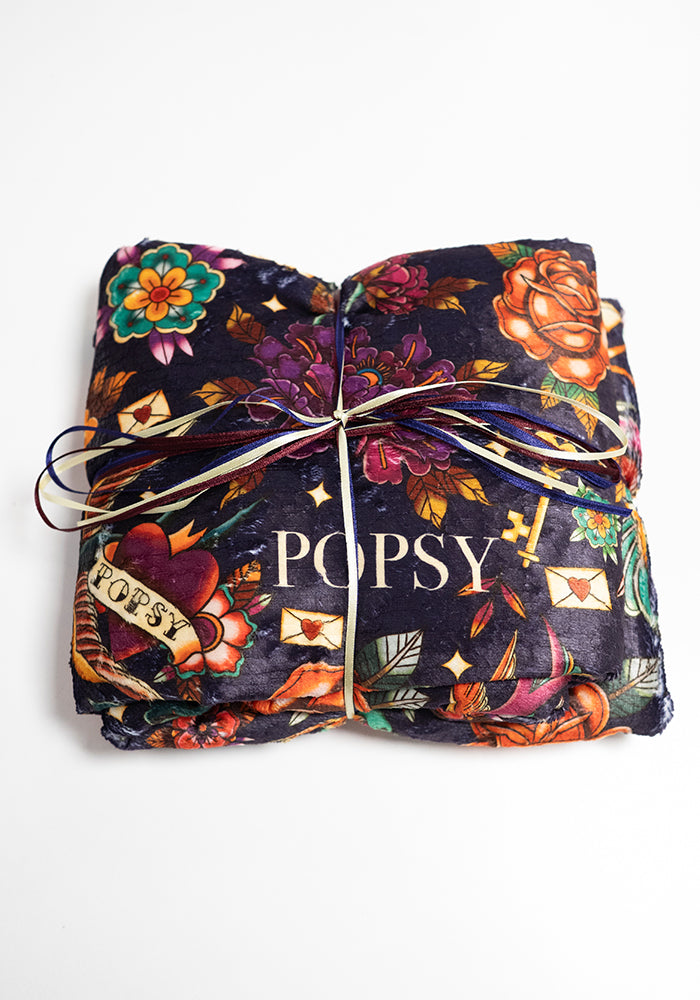 Fourth angle of Purple Tattoo Print Plush Throw Blanket (Pop-Under)