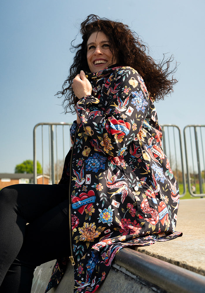 Third angle of Tattoo Print Popsy Coat