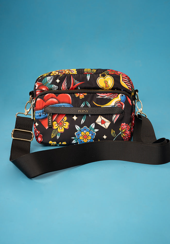 Front view of Tattoo Print Cross Body Bag