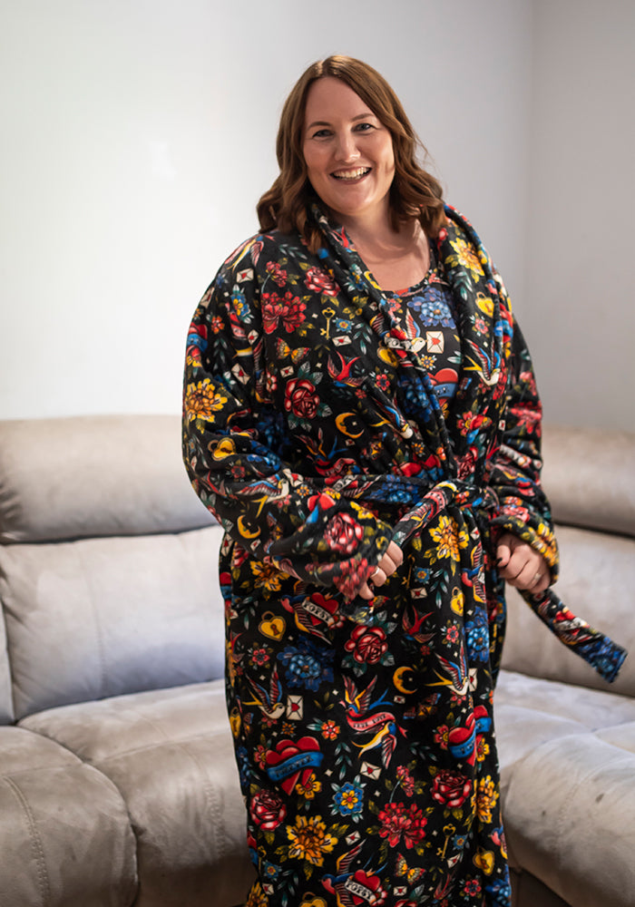 Sixth angle of Tattoo Print Fleece Dressing Gown