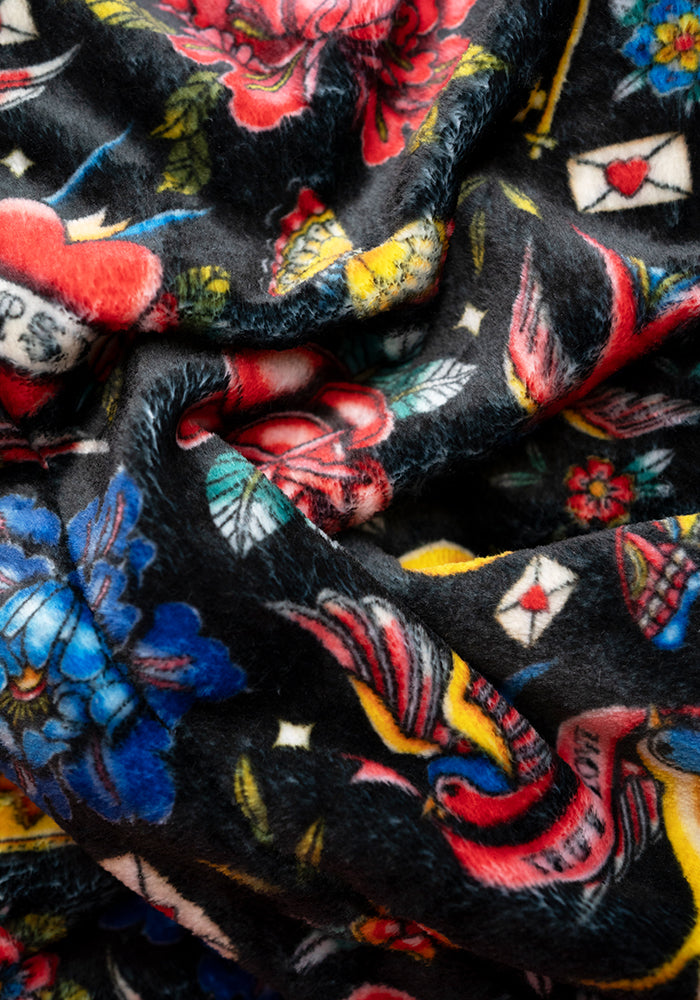 Second angle of Tattoo Print Fleece Dressing Gown