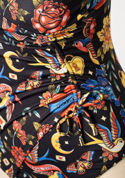 Popsy Tattoo Print Side Ruched Swimsuit