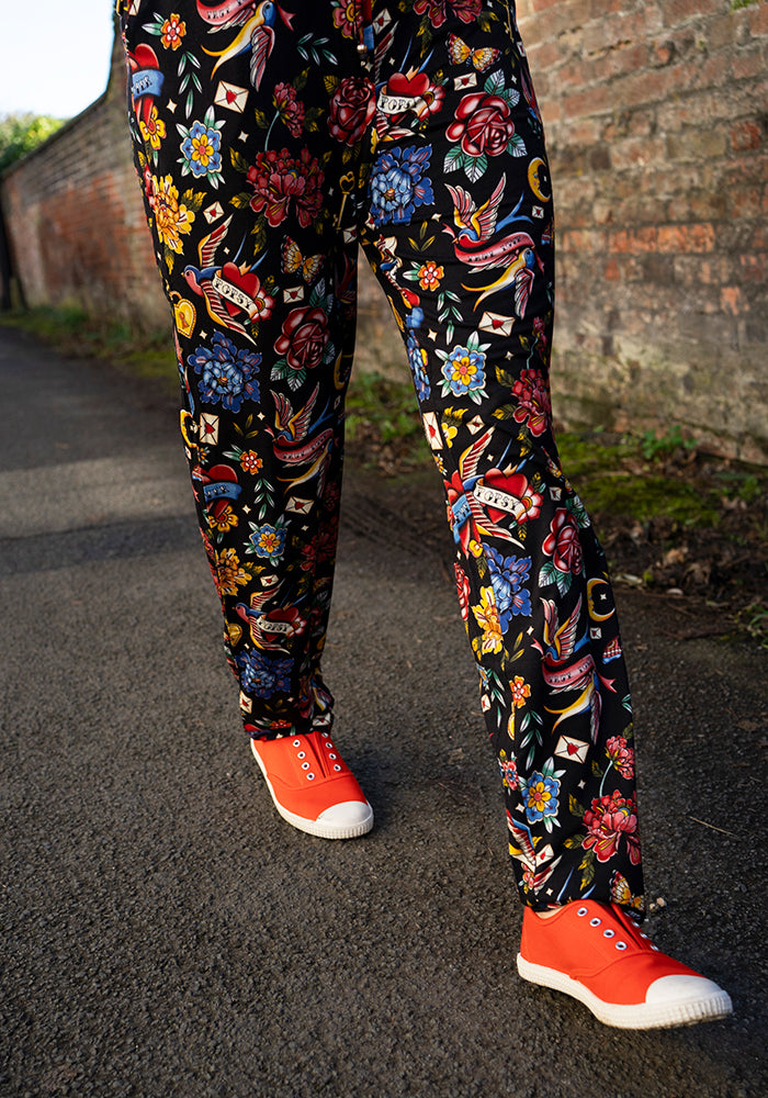 Taylen Tattoo Print Viscose Harem Pants