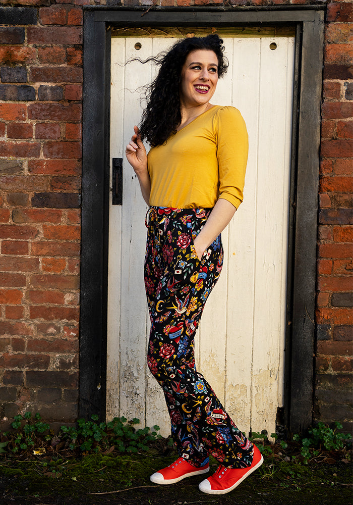 Sixth angle of Taylen Tattoo Print Viscose Harem Pants