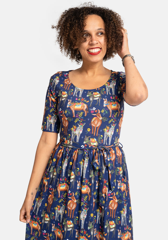 Tatum Floral Donkeys Print Midi Dress