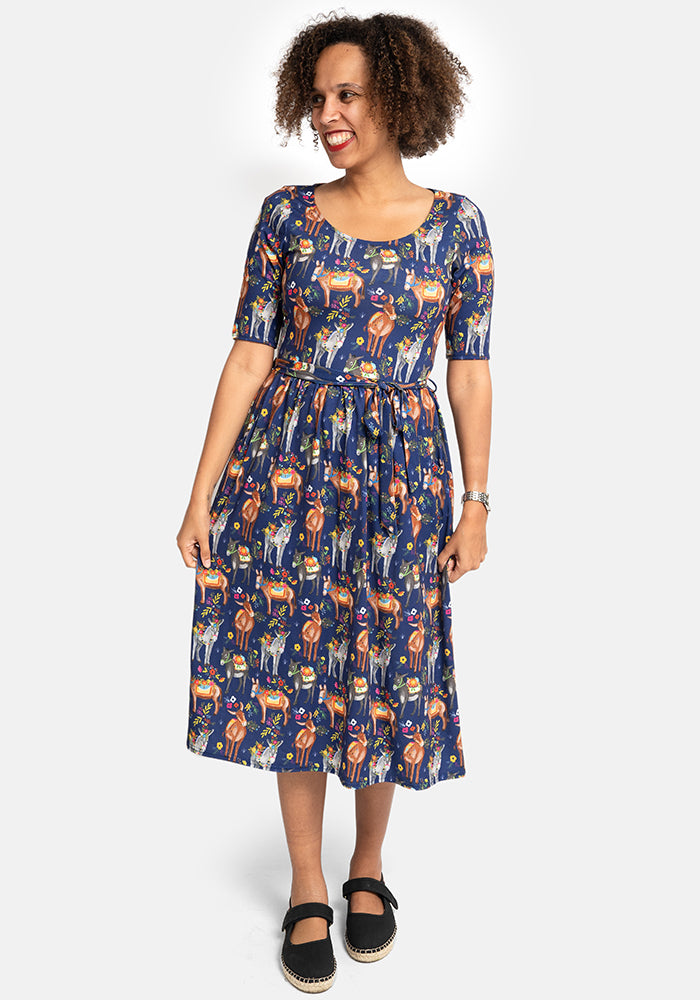 Tatum Floral Donkeys Print Midi Dress