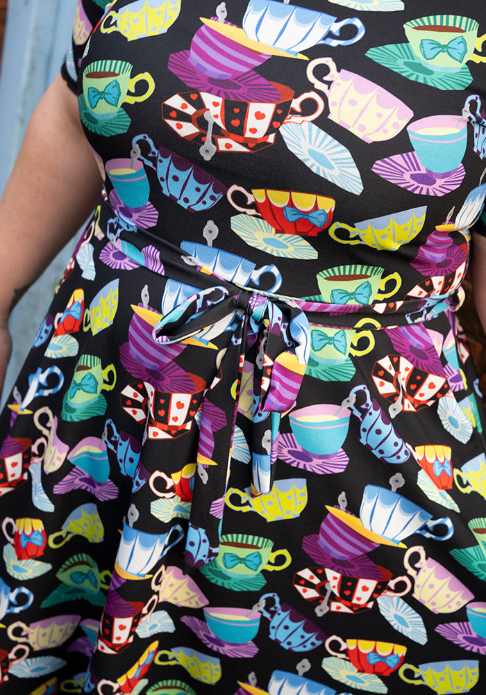 Eleventh angle of Tay Tea Cup Stack Print Dress, our jersey is a smooth, stretchy fabric known for its comfort and ease.