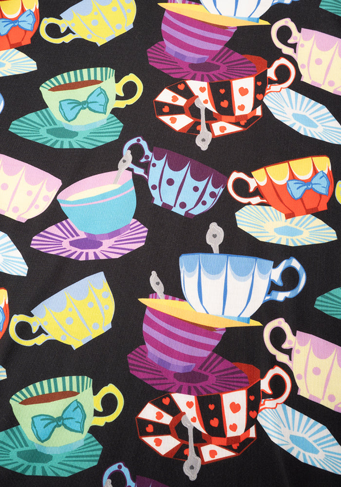 Second angle of Tay Tea Cup Stack Print Dress, our jersey is a smooth, stretchy fabric known for its comfort and ease.