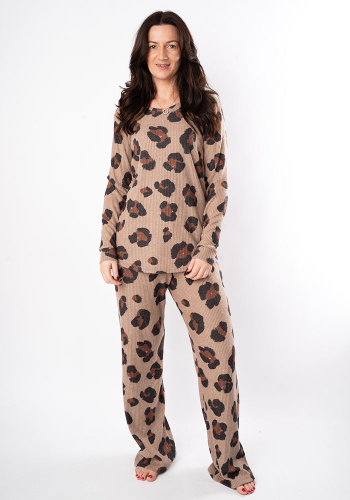 Third angle of Taylee Animal Brushed Rib Loungewear Set