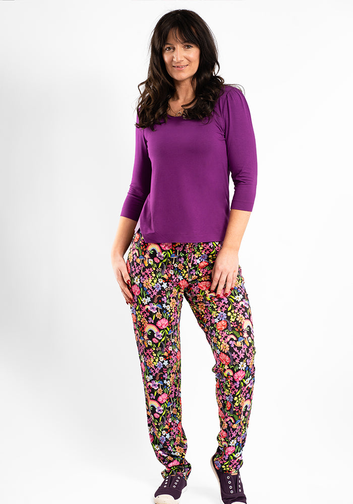 Taylen Garden Rainbow Print Viscose Harem Pants