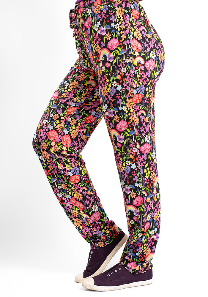 Second angle of Taylen Garden Rainbow Print Viscose Harem Pants