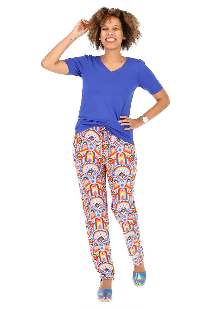 Third angle of Taylen Handpainted Deco Print Harem Pants