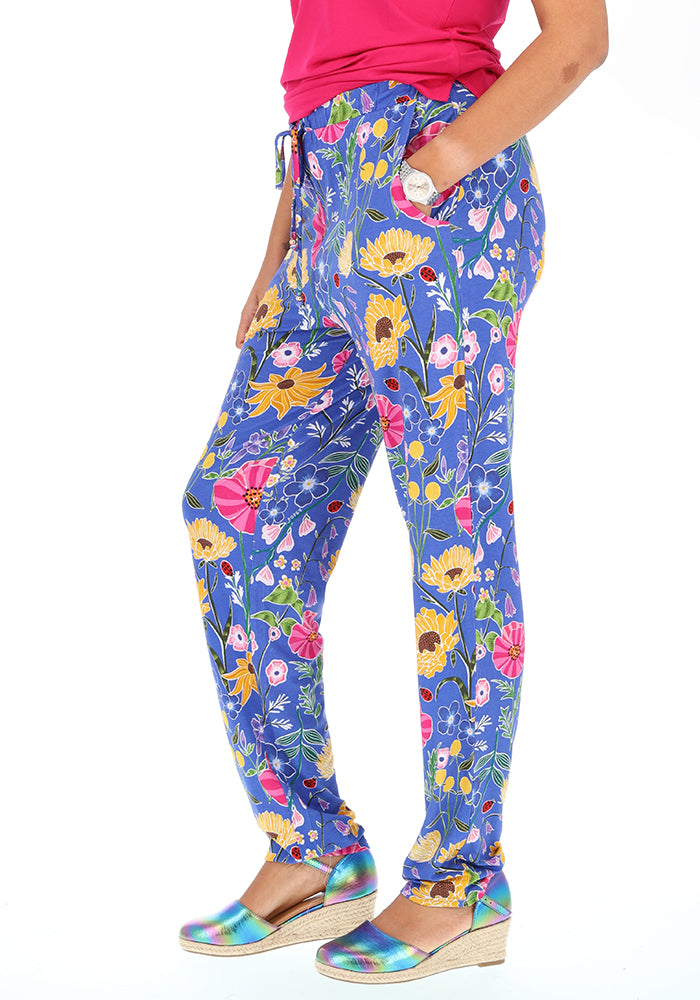 Fourth angle of Taylen Ladybird Floral Summer Blue Print Harem Pants