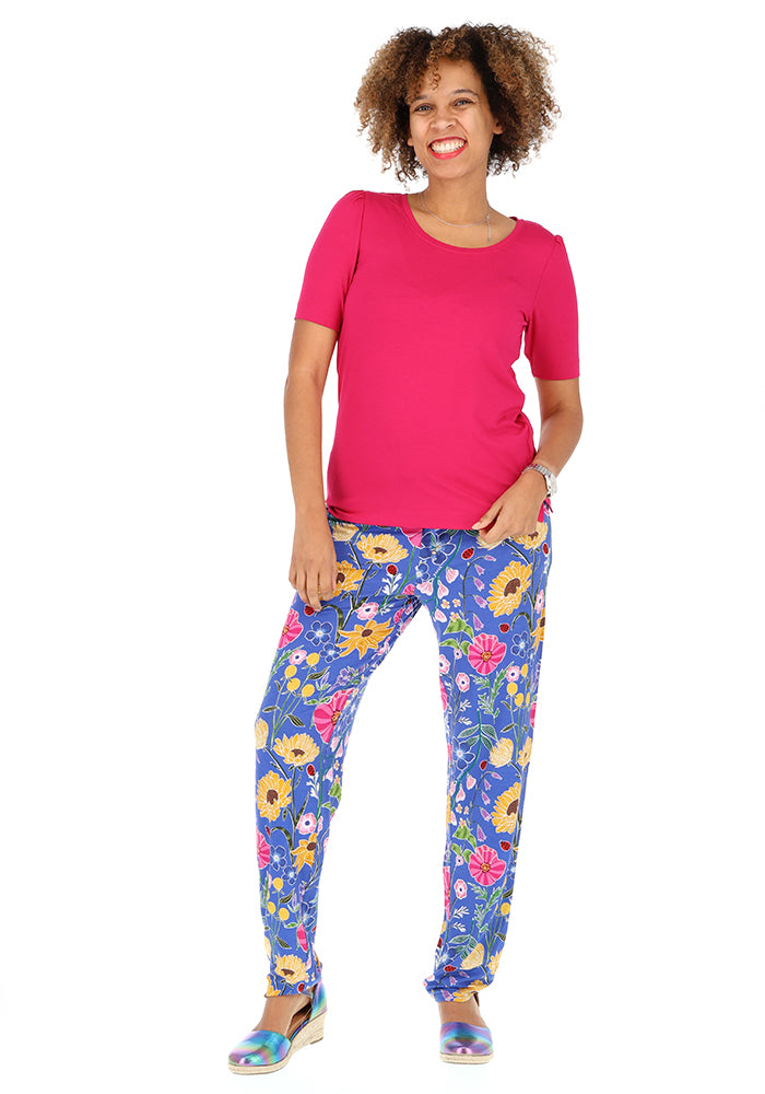 Second angle of Taylen Ladybird Floral Summer Blue Print Harem Pants