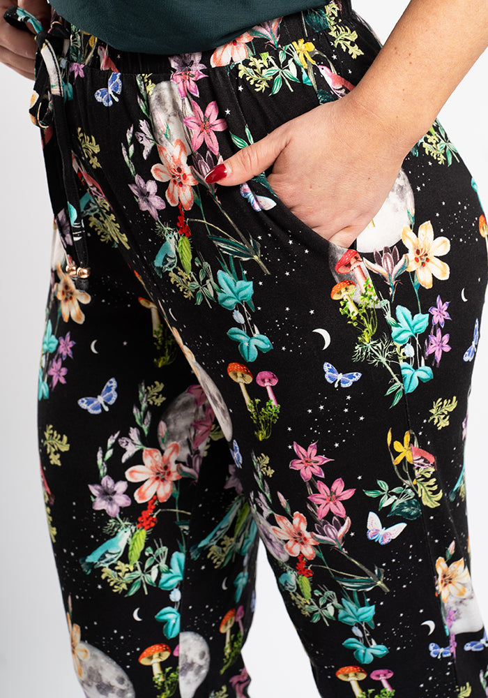 Taylen Midnight Botanical Print Viscose Harem Pants
