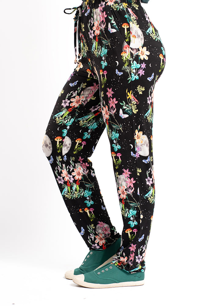 Third angle of Taylen Midnight Botanical Print Viscose Harem Pants