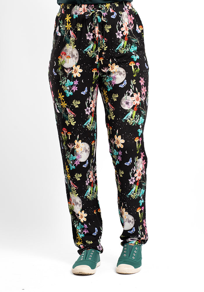 Front view of Taylen Midnight Botanical Print Viscose Harem Pants