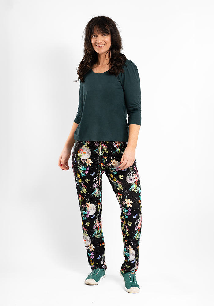 Second angle of Taylen Midnight Botanical Print Viscose Harem Pants