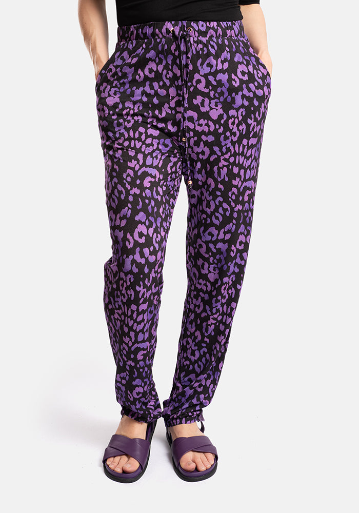 Third angle of Taylen Purple Animal Print Viscose Harem Pants