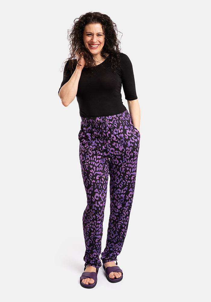 Taylen Purple Animal Print Viscose Harem Pants